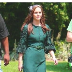 Rare green Catherine malandrino ruffled arm dress aso Blair Waldorf